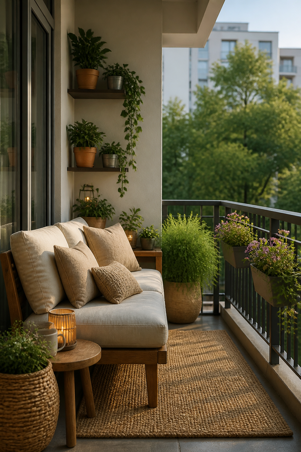 Apartment Balcony Decor Ideas with Cozy Seating and Greenery